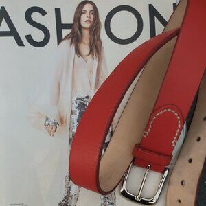Talbots Red Leather Belt Silver Buckle Fashion Women Casual Accessory Size S
